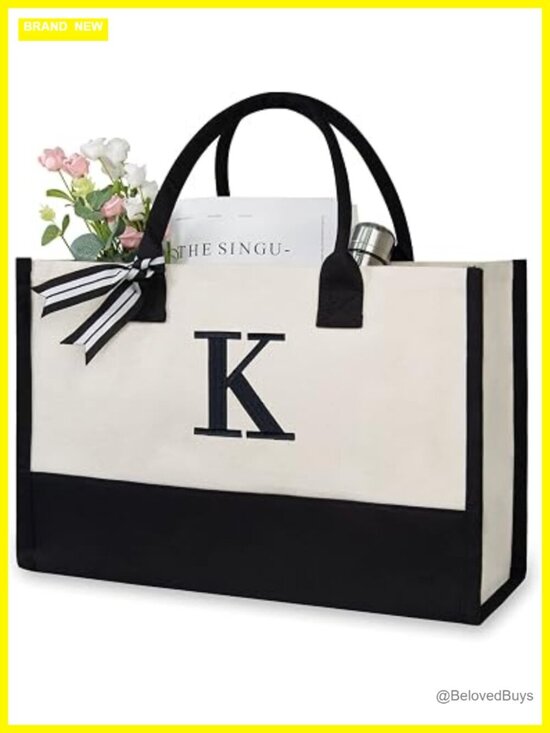 Handbags - Personalized Initial Canvas Beach Bag Monogrammed Tote